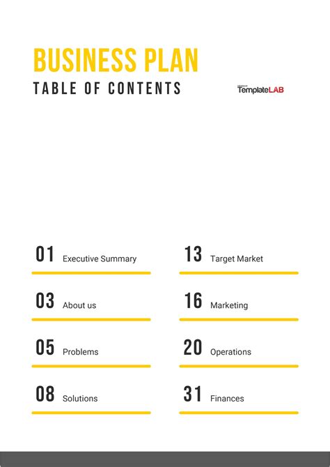 table  contents templates examples word  templatelab
