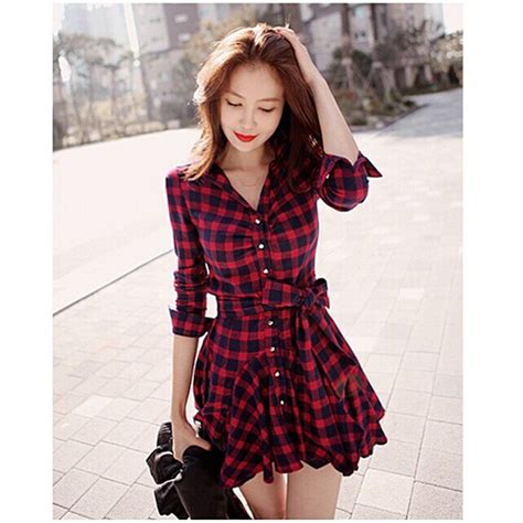 Fashion Women Casual Long Sleeve Plaid Evening Party