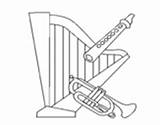Coloring Trumpet Flute Harp Pages Instruments Wind Coloringcrew sketch template