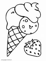 Coloring Ice Cream Pages Cone Food Strawberry Printable Cones Color Kids Print Sundae sketch template