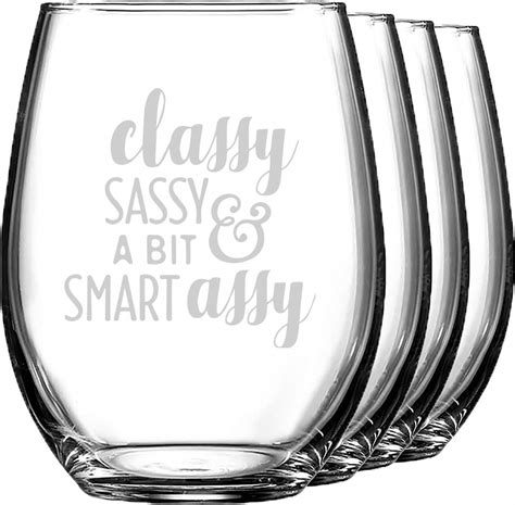 Sassy Quotes Wine Glasses Stemless Set Of 4 Personalized Wine