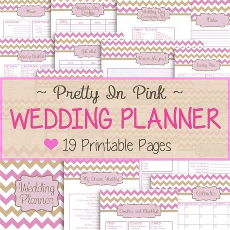 wedding planner  printable pages pretty  pink