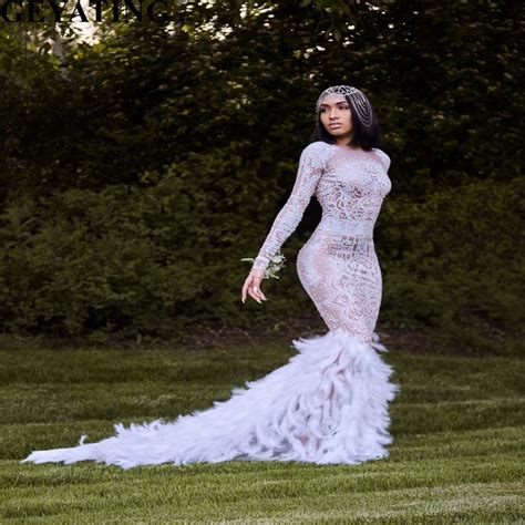 luxury rhinestones crystal feather black girl prom dresses