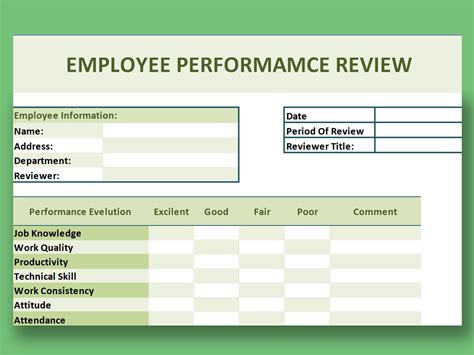 printable employee performance review template excel fillable images
