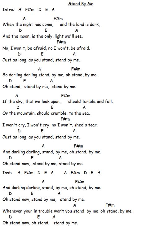 Stand By Me Lyrics And Chords Great Song Lyrics Guitar Chords For Songs