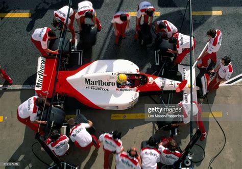 Brazilian Racing Driver Ayrton Senna Driving A Honda Marlboro Mclaren