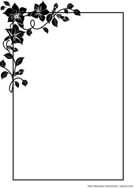 printable black  white floral wedding invitation templates