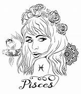 Pisces Coloring Pages Zodiac Girl Aquarius Astrology Adult Signs Cusp Colors Tattoos Sign March Fish Choose Board sketch template