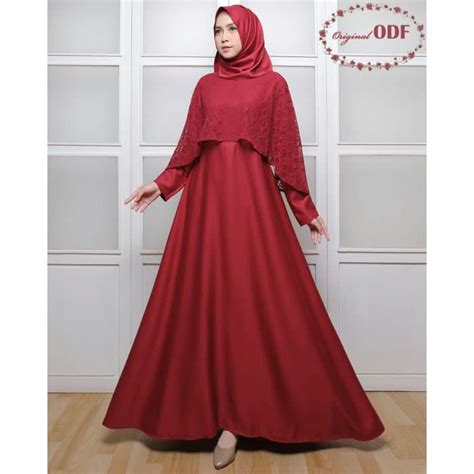 baju gamis merah marun cocok  jilbab warna  voal motif