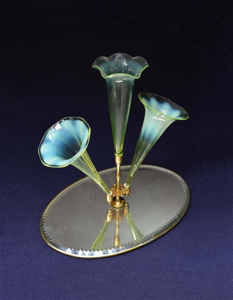 opalescent glass  gilded posy epergne  oval mirrored plateau