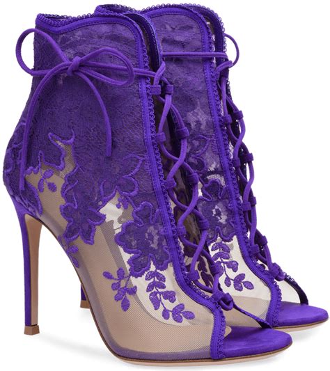 gianvito rossi s giada lace and mesh ankle boots in black white and purple