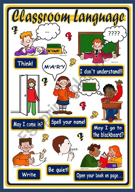 classroom language poster  esl worksheet  xani classroom