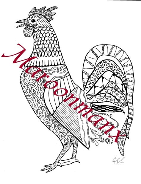 rooster unique adult coloring page downloadable printable art