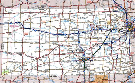 large detailed roads  highways map  kansas state   cities  national parks