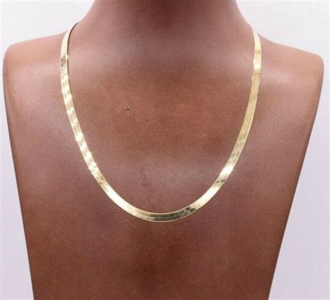 solid  gold herringbone gold chain necklace ladies flat etsy