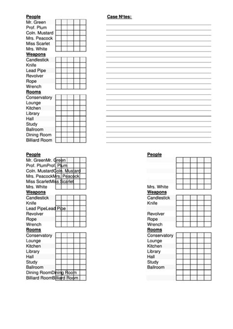 clue game sheet printable
