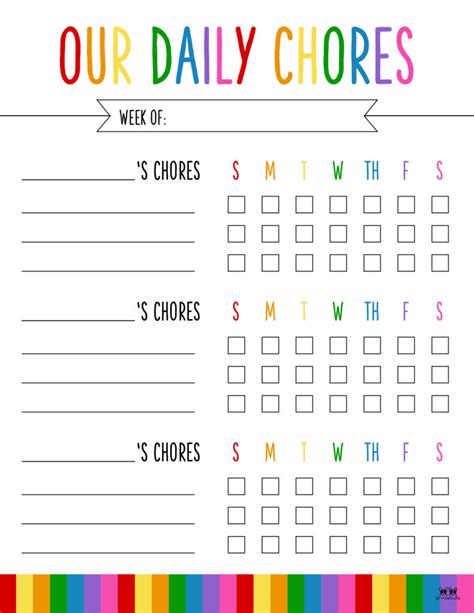 blank printable chore chart  multiple kids