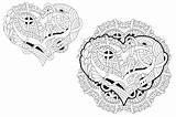 Zentangle Coloring Pages Hearts Thehungryjpeg Cart sketch template