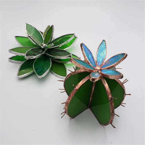 stained glass cactus succulent plant glass cactus cactus wall art