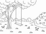Tree Swing Landscape Sketch Vector Clip Outline Choose Board sketch template