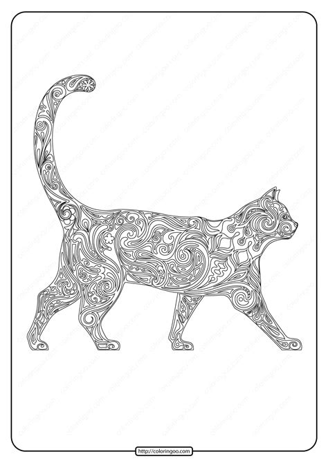 printable patterned cat  coloring page high quality