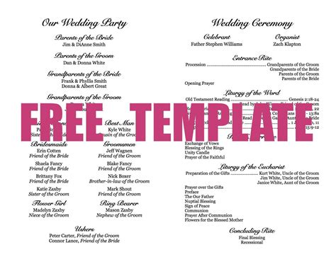 printable wedding program templates word sample professional