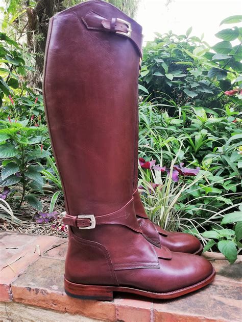 brown handmade tall leather riding boots men boots  horse riding