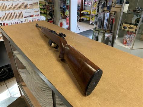 carbine semi auto rifle   barrel rear peep sight wood stock nice