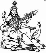 Saraswati Goddess Clipart Sketch Mata Maa Outline Clip Durga Logo Ji Colouring Cliparts Coloring Ganesh Drawing Sherawali Hanuman Hindu Gods sketch template