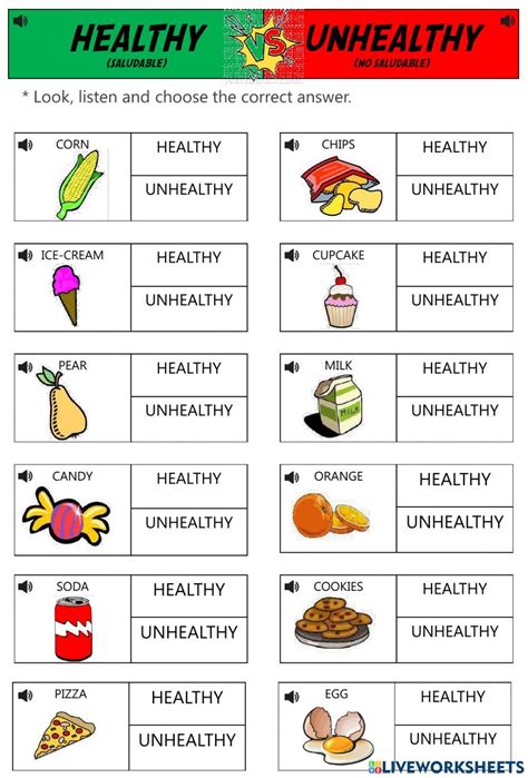 healthy unhealthy food  worksheet  primary