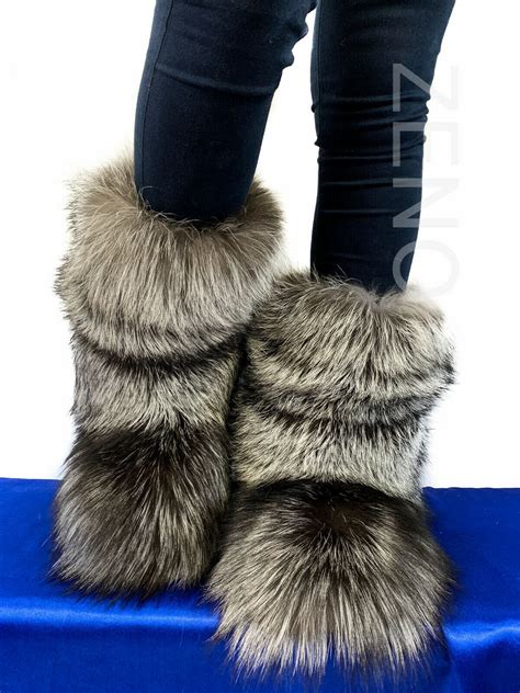 double sided silver fox fur boots  outdoor eskimo fur boots arctic boots boots