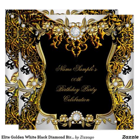 Elite Golden White Black Diamond Birthday Party Invitation