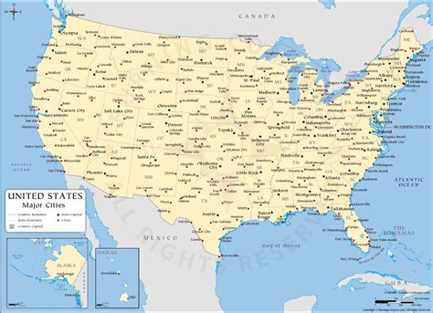united states map  major cities printable
