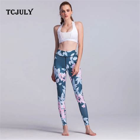 tcjuly women power flex high waist workout joggers leggins skinny push  leaves printed