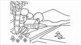 Sketsa Pemandangan Mewarnai Kegiatan Gudviral Petani Pohon Edukatif Rekomended Paud Pegunungan Gunung Delman Ipin Upin sketch template
