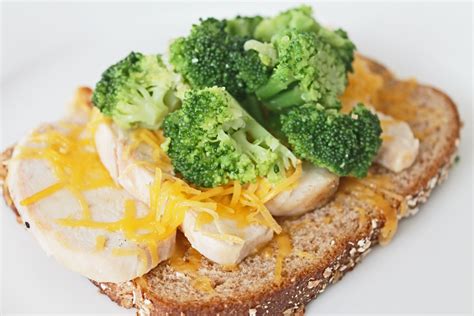healthy lunch recipe broccoli cheddar chicken open face melt clean