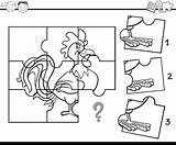 Rompecabezas Colorear Jigsaw Gallo Puzzel Spel Stockillustratie Tekening Divan Vectores Pagina Izakowski sketch template