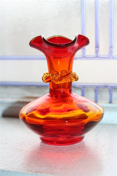 Vintage Rainbow Art Glass Amberina Vase