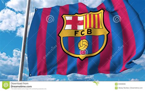 golvende vlag met het embleem van het de voetbalteam van barcelona het redactie  teruggeven