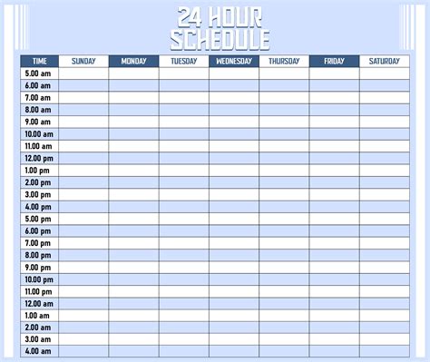 images   hour calendar printable  hour schedule template
