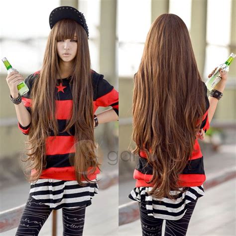 fashion brown long curly hair women full wigs cosplay party wig 80cm 32