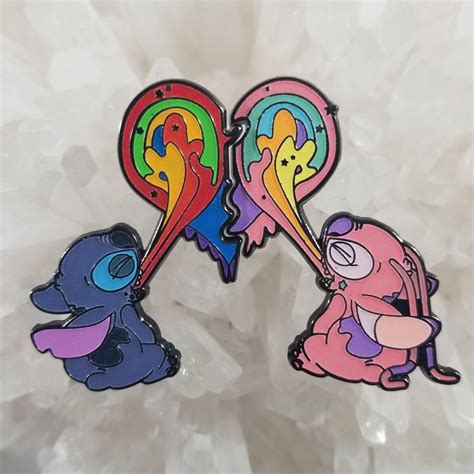 lilo and stitch rainbow puke love heart angel couples his