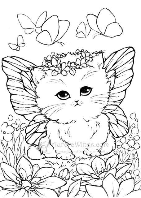 kitten fairy inked cat coloring page digital stamps designs