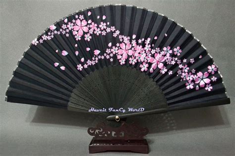 japanese hand fan folding fan black  sakura pattern haveit