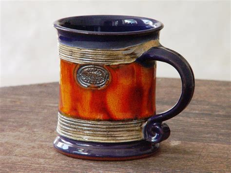 ceramic coffee mug pottery mug wheel thrown earthen mug blue