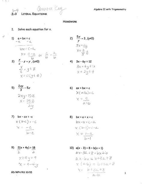 solving literal equations worksheet support worksheet