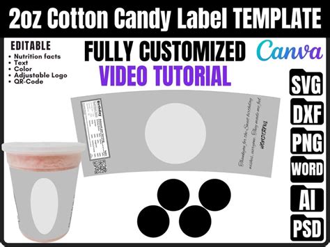 oz cotton candy tub label template cotton candy tub wrap chip bag