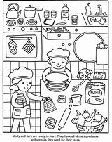 Coloring Pizza Pages Cooking Cook Printable Preschool Color Kids Print Colouring Sheets Kitchen Book Dover Sheet Publications Colorings Hut Getcolorings sketch template