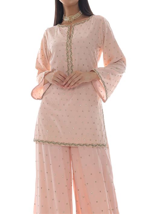 buy pooja rajpal jaggi pink crepe silk embroidered kurta and palazzo