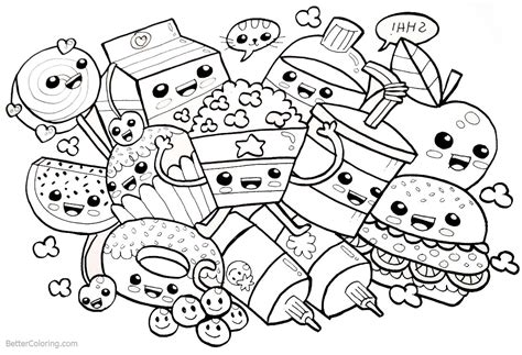 cute food coloring pages  snacks  printable coloring pages